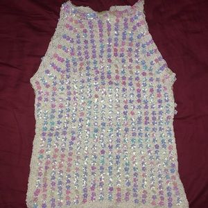 90s Crochet Sequin Sleeveless Top